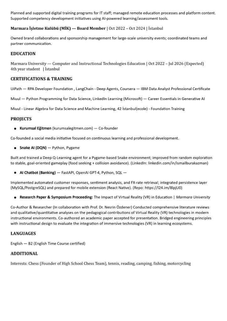 Ismail Burak Azman CV 2026 page 0002